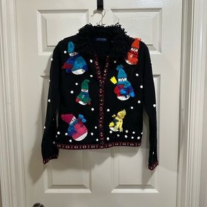 Karen Scott long sleeve cardigan winter snowman Christmas size petite small